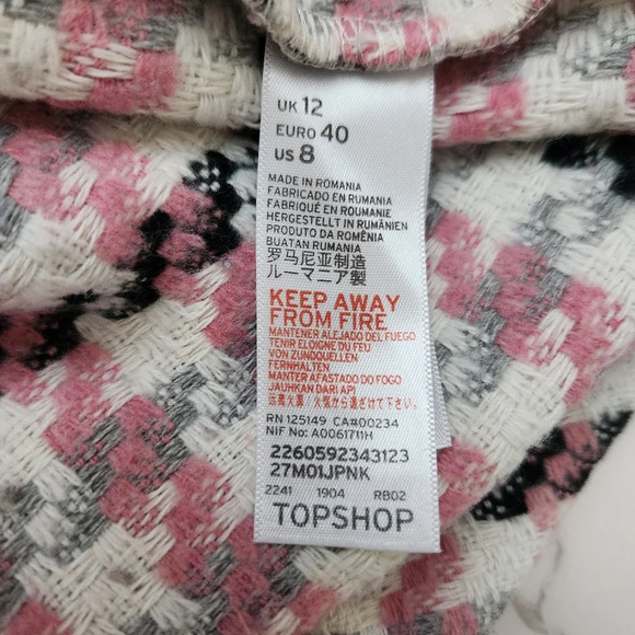 Topshop | Wool Blend Houndstooth Plaid A-Line Mini Skirt - Size US 8 - Picture 7 of 9